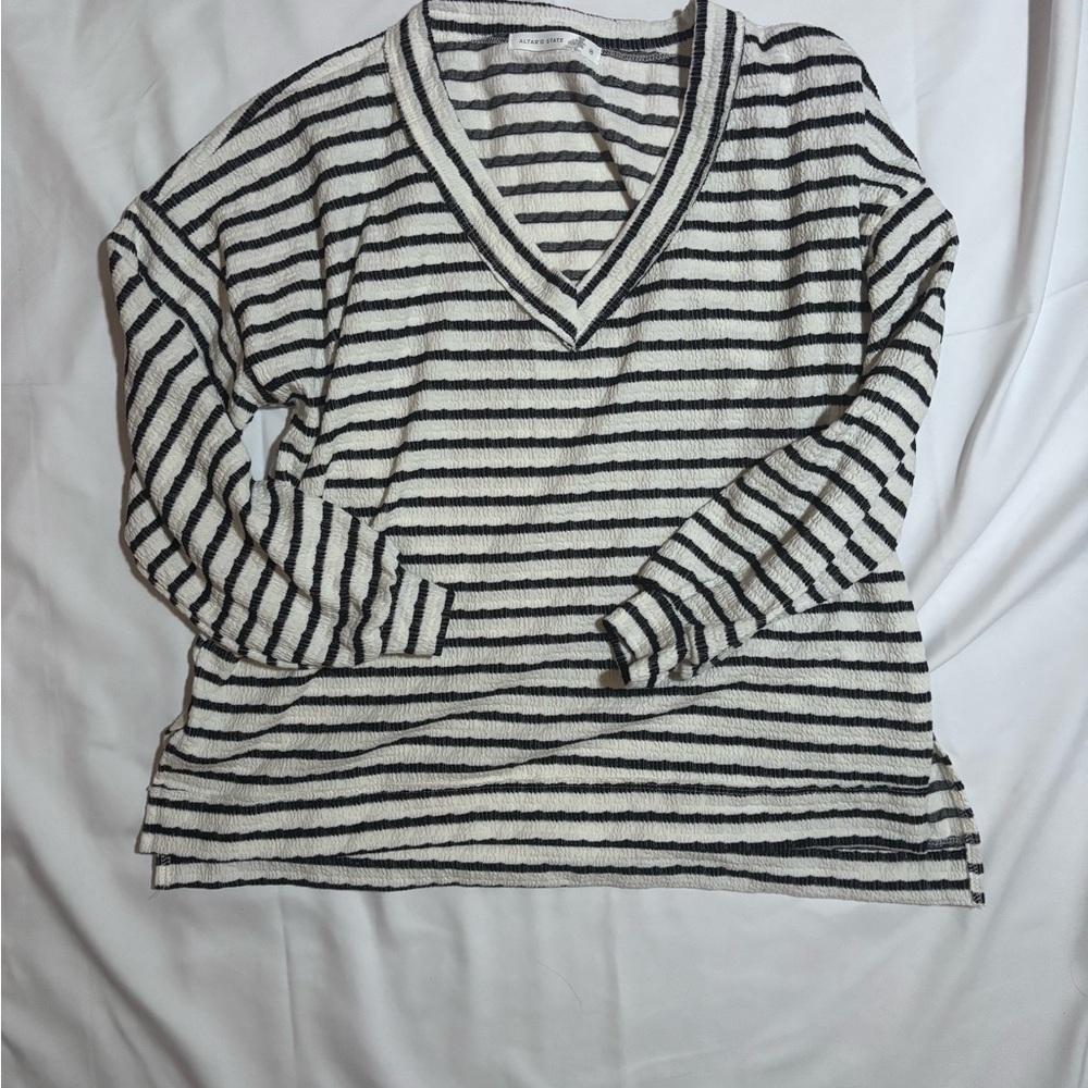 NWOT Altar’d State Striped V-Neck Sweater - Black and White